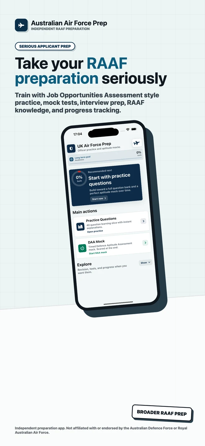 Australian Air Force Prep shown on iPhone