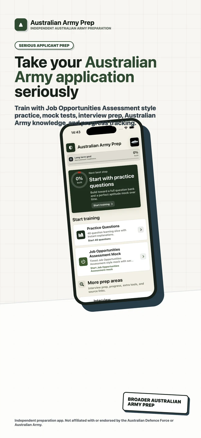 Australian Army Prep shown on iPhone