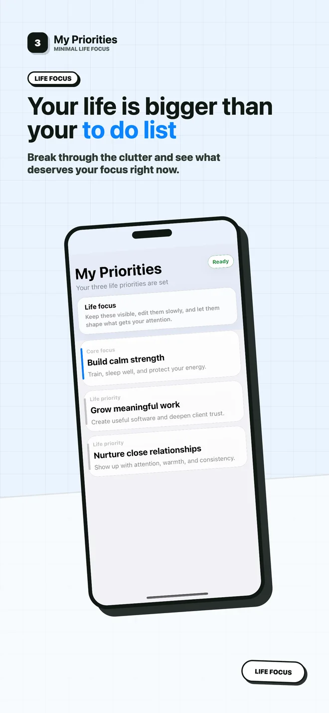 Life Anchors: Focus Widget shown on iPhone