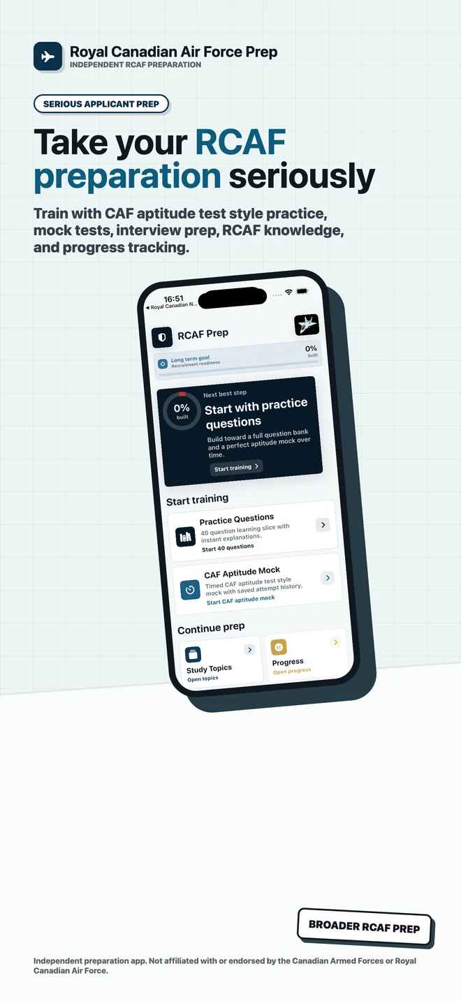 Royal Canadian Air Force Prep shown on iPhone