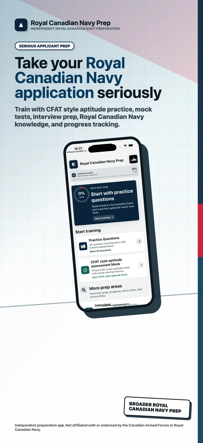 Royal Canadian Navy Prep shown on iPhone
