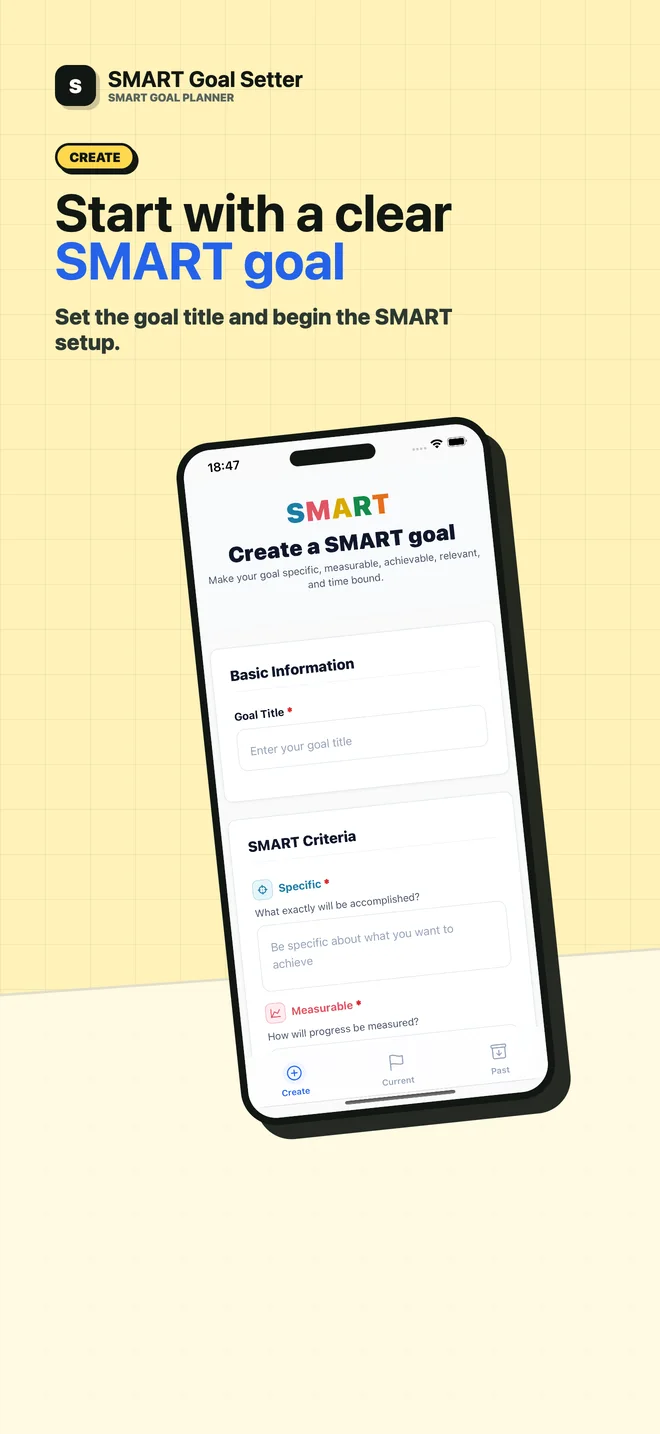 SMART goal setter shown on iPhone