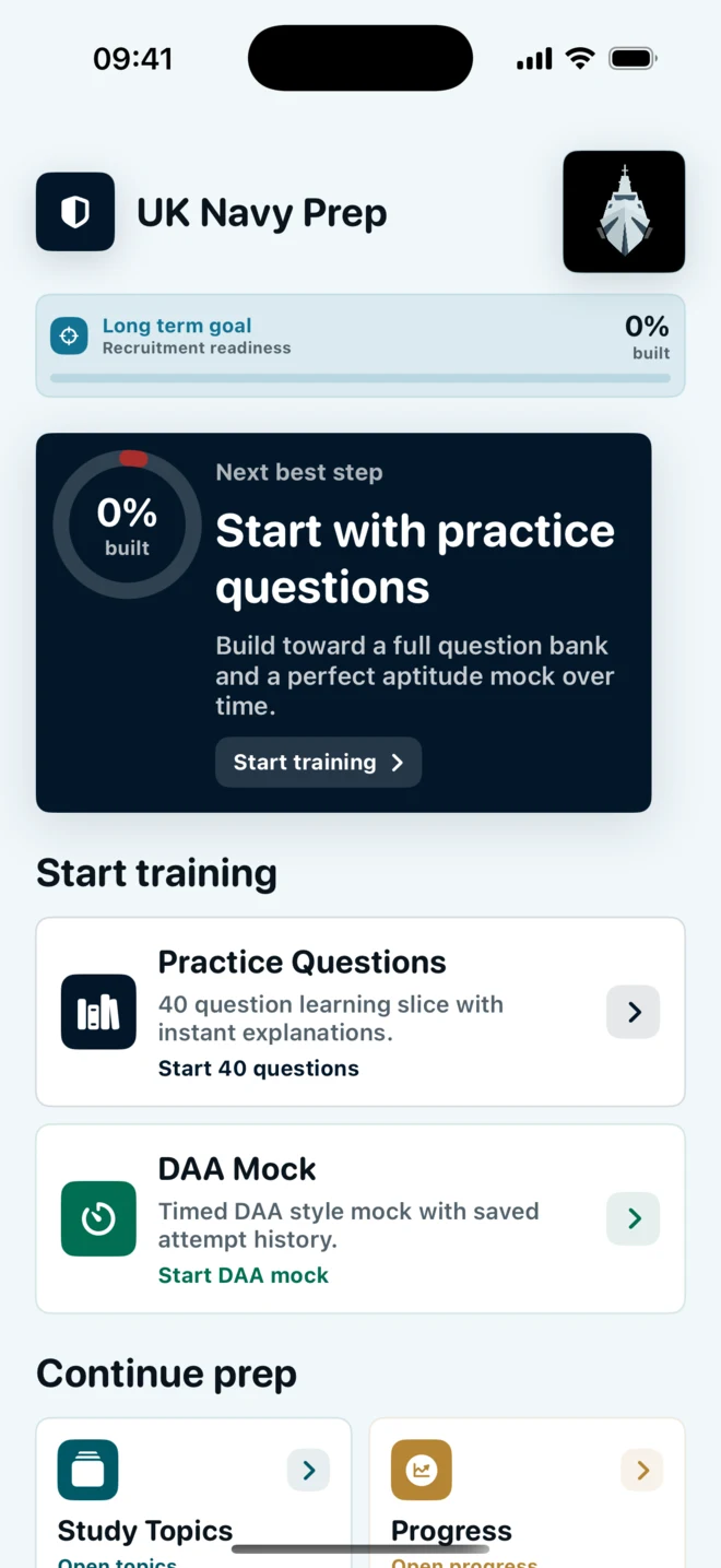 UK Navy Prep shown on iPhone